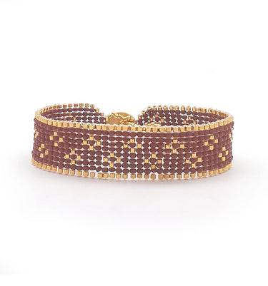 Brazalete Telar Dorado Delgado Miniflor Rojo
